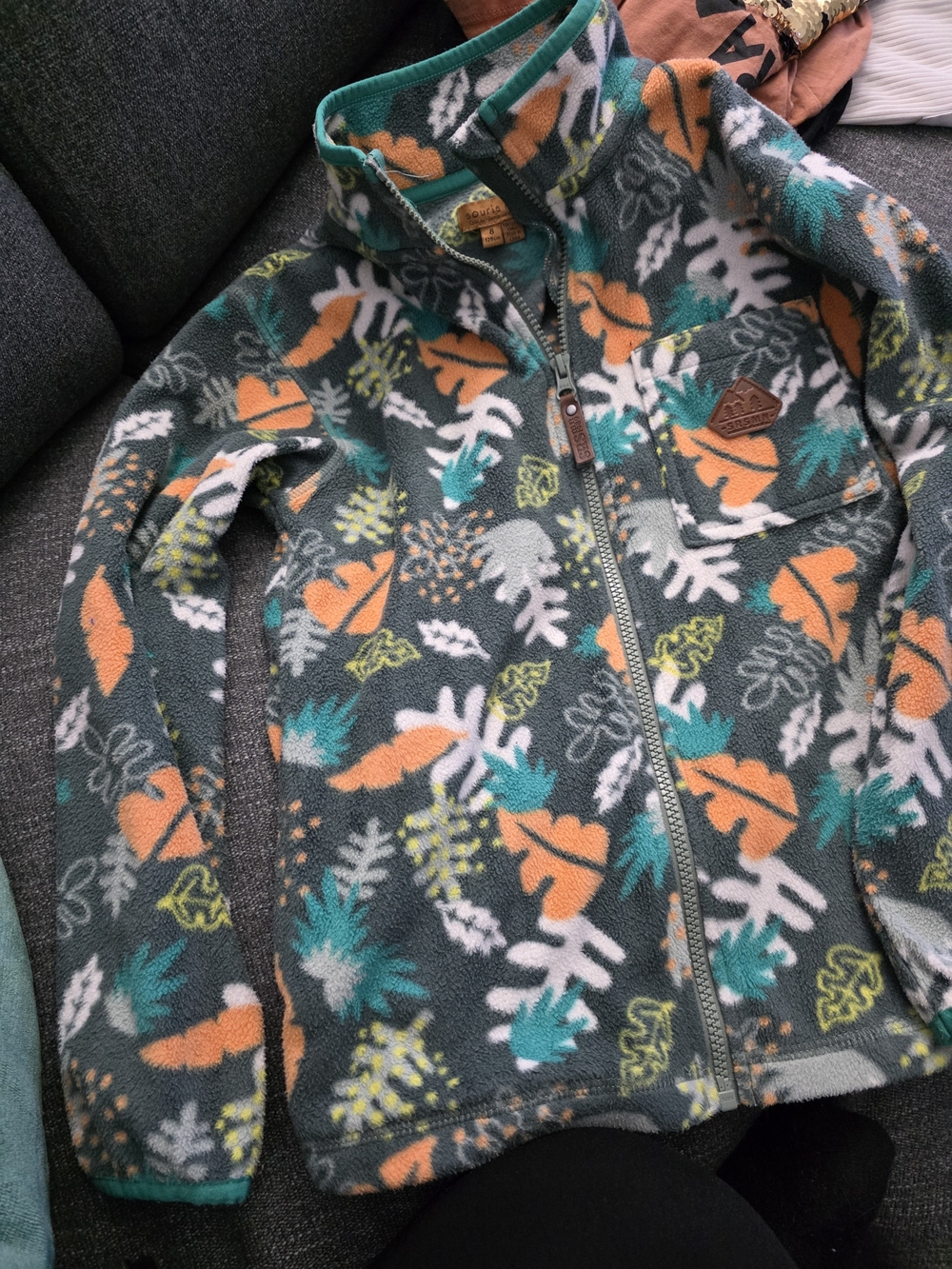 Kids Fleece Jacket in Gray with Leaf Print Souris Mini 8 Ans - Picture 2 of 3